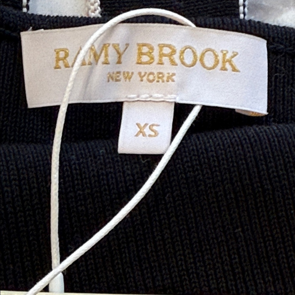 Ramy Brook Campbell Panel Fringe Black, White, Beige Stripe Knit Halter Dress XS - Picture 12 of 14